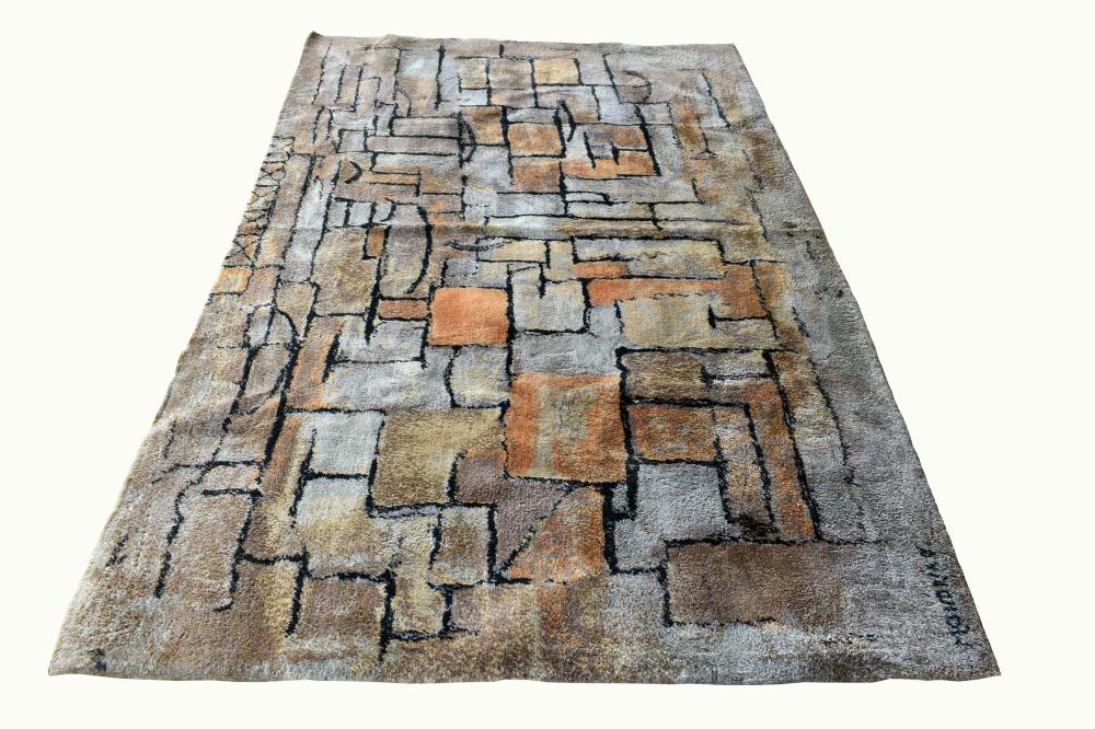 Appraisal: CONTEMPORARY WOOL CARPETSigned Mondrian Worked in a geometric pattern in