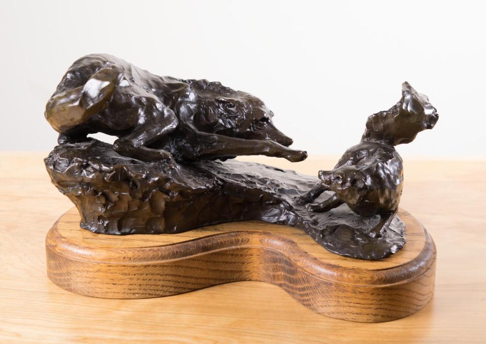 Appraisal: SHERRY S SANDER Montana born bronze sculpture Coyote and Skunk