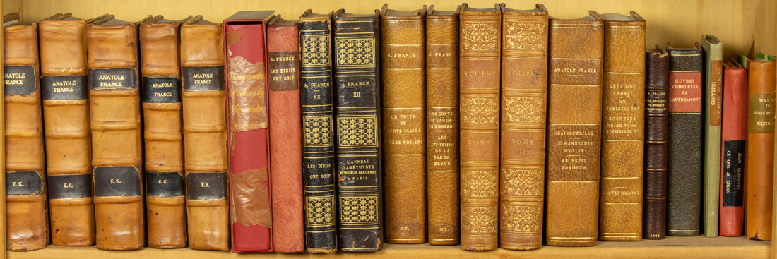 Appraisal: SHELF OF LEATHER BOUND BOOKS MOSTLY ON ANATOLE FRANCE Shelf