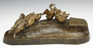 Appraisal: Austrian Figural Bronze Inkstand c the rea Austrian Figural Bronze