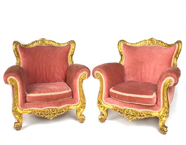 Appraisal: A pair of pink upholstered bergeres height in width in