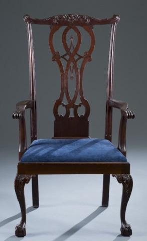 Appraisal: Oversized Chippendale Style Arm Chair Ca or later Open and