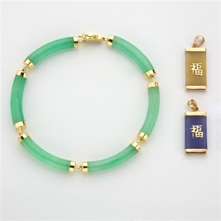 Appraisal: Group of Gold and Multicolored Jade Jewelry Estimate -