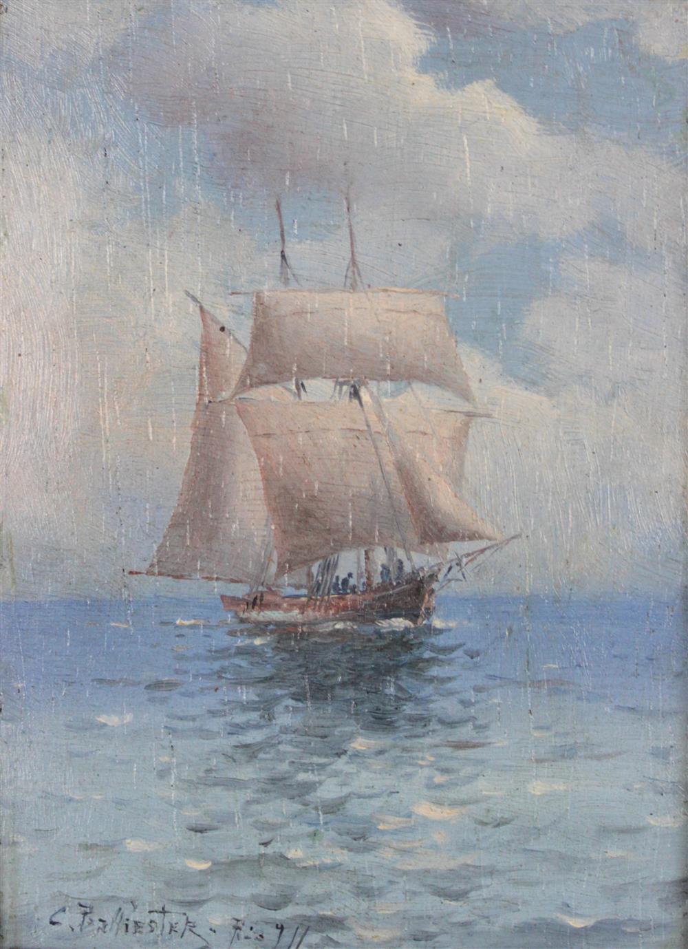 Appraisal: CARLOS BALLIESTER BRAZILIAN - SHIP WITH SAILS Oil on panel