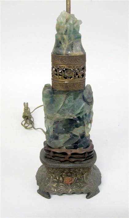 Appraisal: Chinese gilt metal mounted green quartz table lamp th century