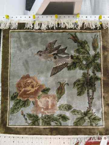 Appraisal: Chinese Silk Handmade Rug birds floral '' square excellent