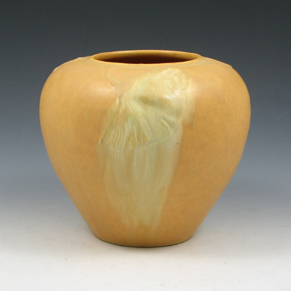 Appraisal: Ephraim Faience Pottery Garden Ginkgo vase in Satin Yellow glaze