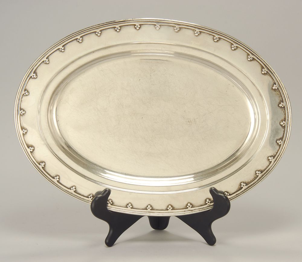 Appraisal: TIFFANY STERLING SILVER OVAL PLATTER With applied rim with drop