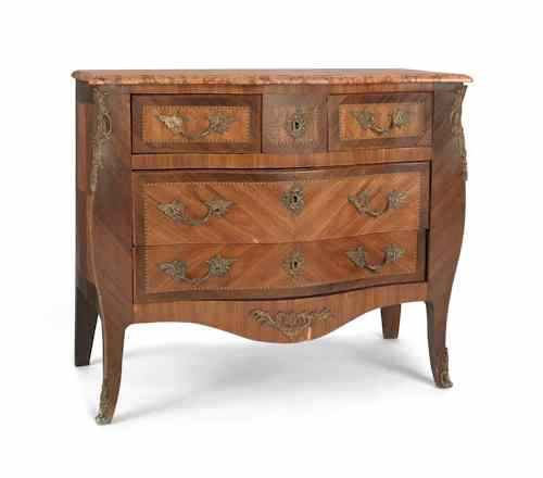 Appraisal: Louis XV style ormolu mounted marble top bureau late th