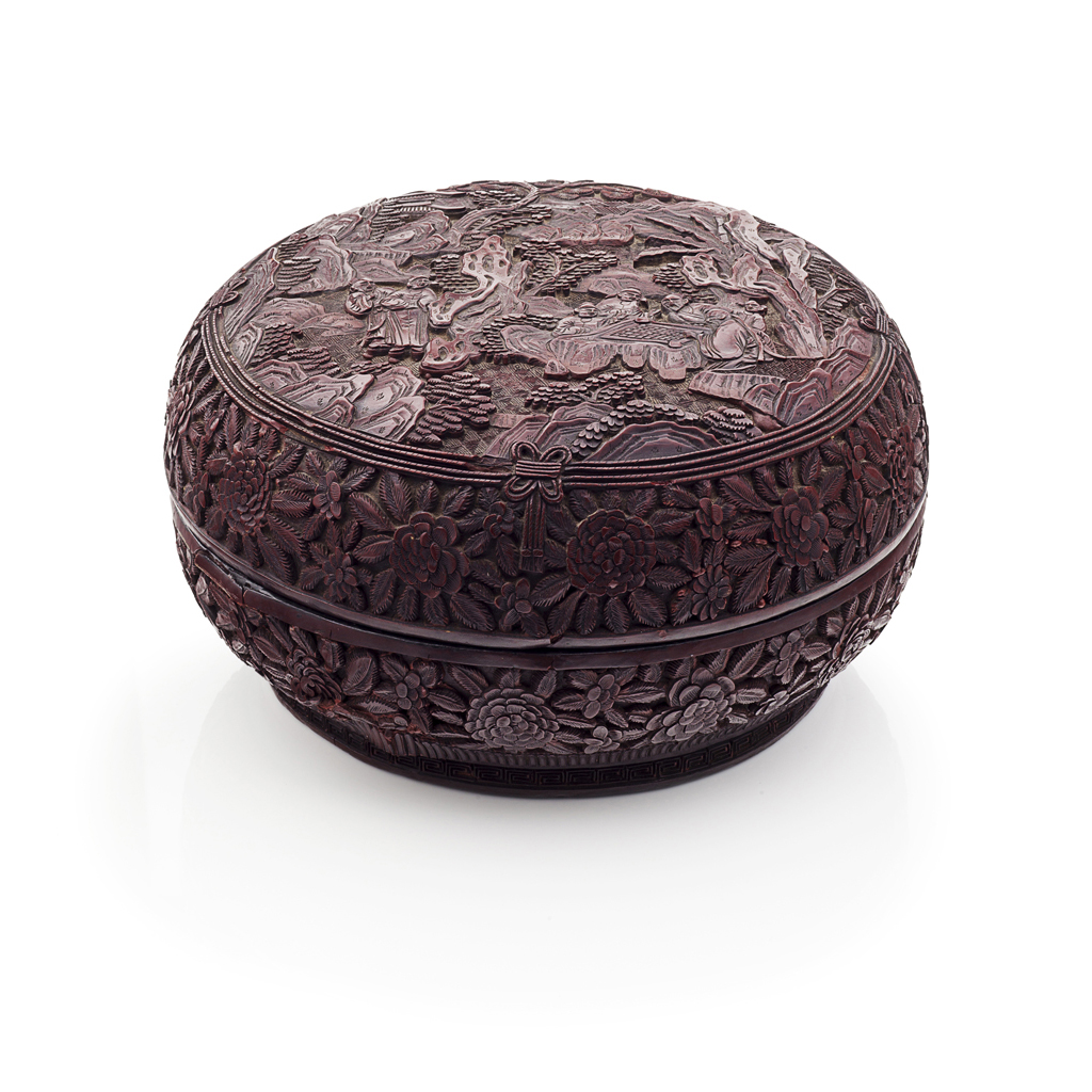 Appraisal: CINNABAR LACQUER BOX AND COVER QING DYNASTY of globular form