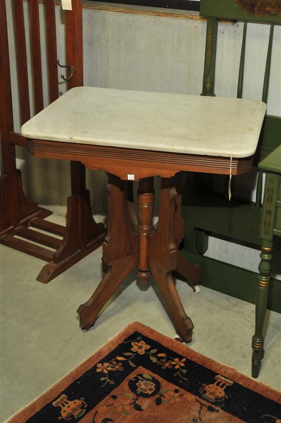 Appraisal: VICTORIAN PARLOR TABLE Rectangular marble top with rounded corners and