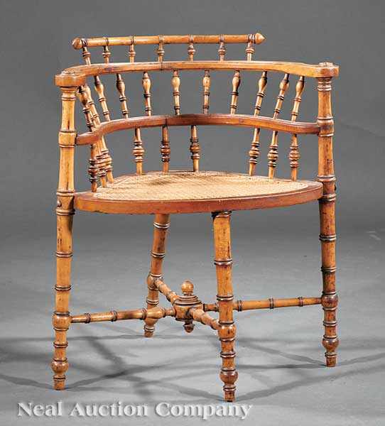 Appraisal: A Rare American Aesthetic Maple Faux Bamboo Corner Chair spindle