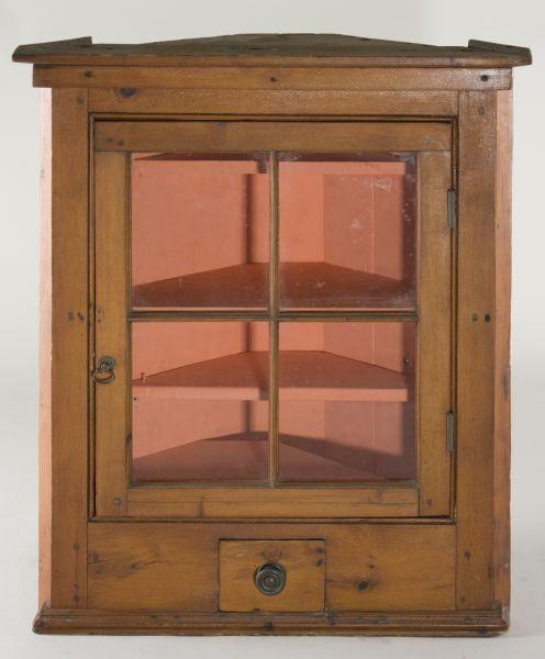 Appraisal: English Pine Hanging Corner Cabinet th c stepped cornice over