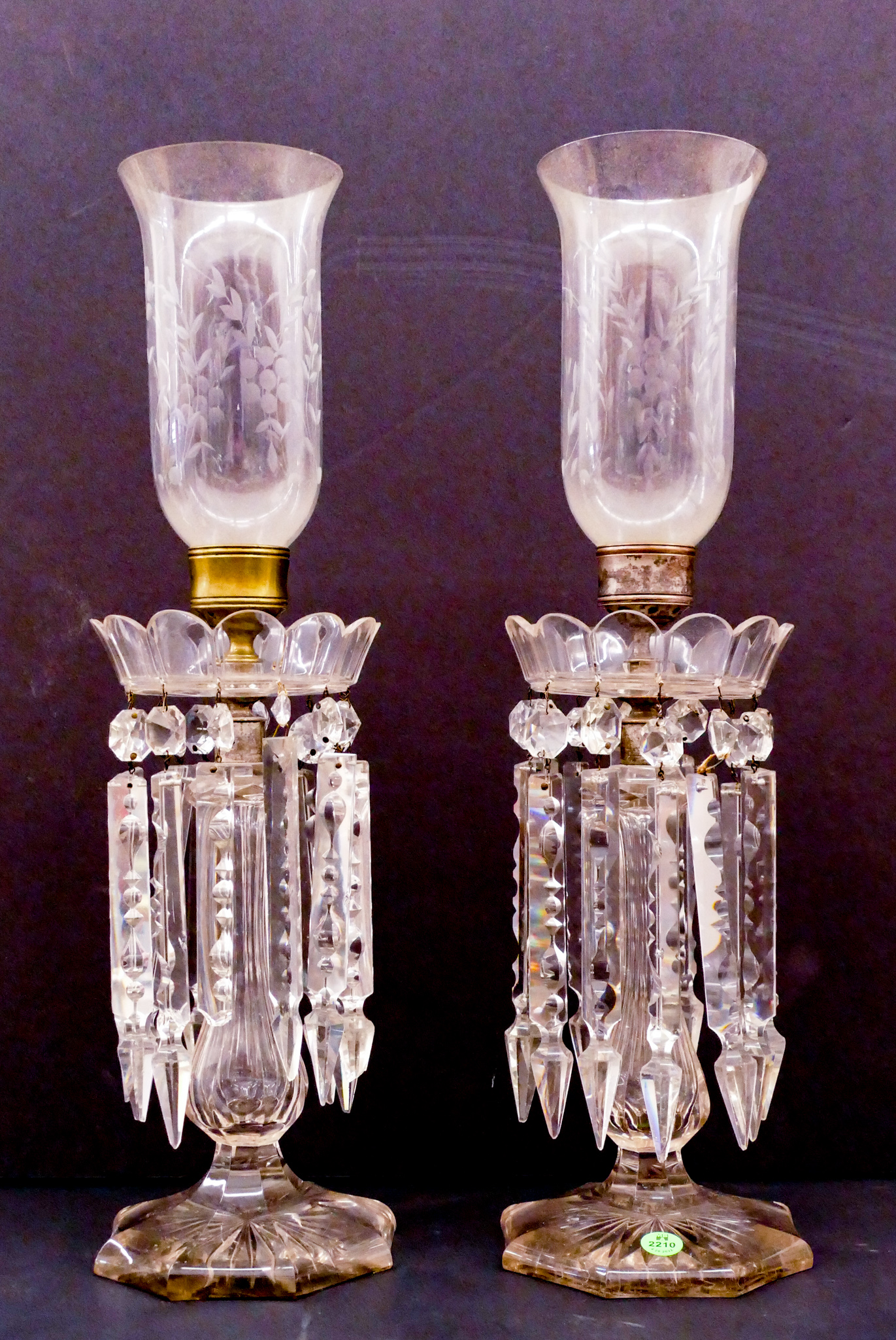 Appraisal: Pair Antique Cut Crystal Lusters- x '' with some damage