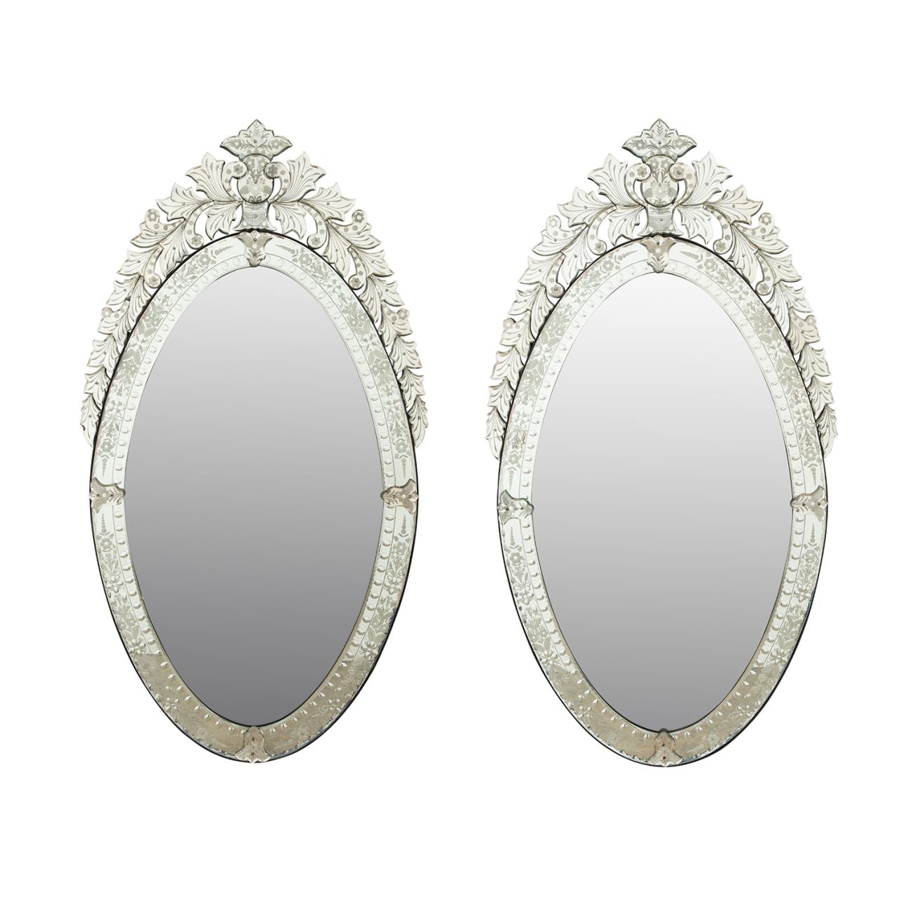 Appraisal: PAIR OVAL VENETIAN STYLE WALL MIRRORS Pair oval Venetian style