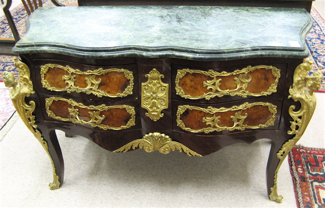 Appraisal: LOUIS XV STYLE MARBLE-TOP BOMBE COMMODE th century the front