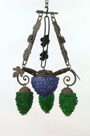 Appraisal: Wrought-Iron and Stamped Metal Four-Light Chandelier in a floral and