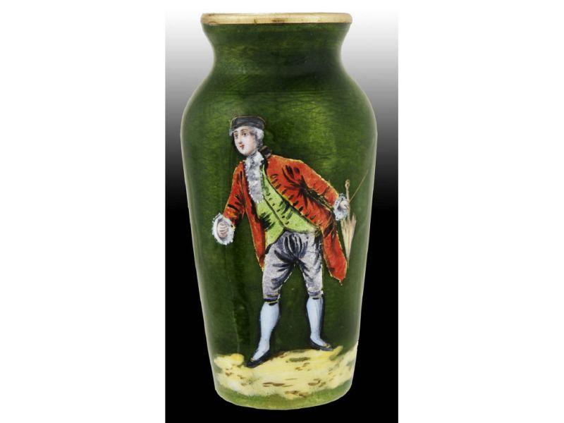 Appraisal: Enamel on Copper Vase Featuring a Victorian Man Description -