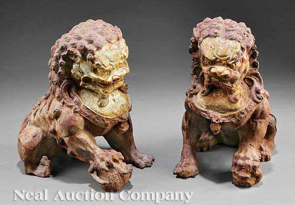 Appraisal: A Pair of Chinese Polychrome Painted Cast Iron Figures of