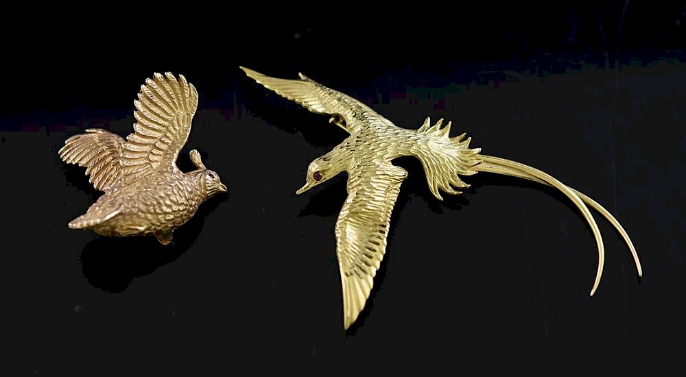 Appraisal: Two god bird pins Two god bird pins long tailed