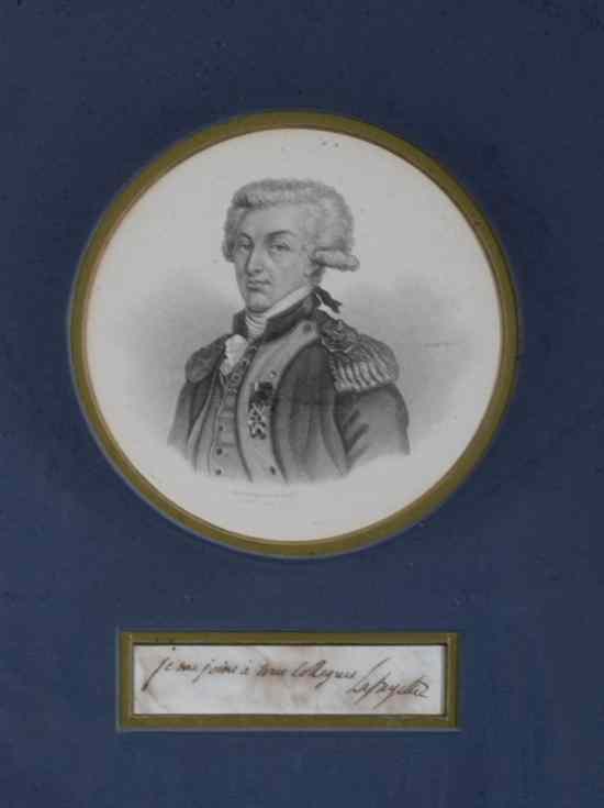 Appraisal: MARQUIS DE LAFAYETTE FRENCH - Autograph signature with brief notation