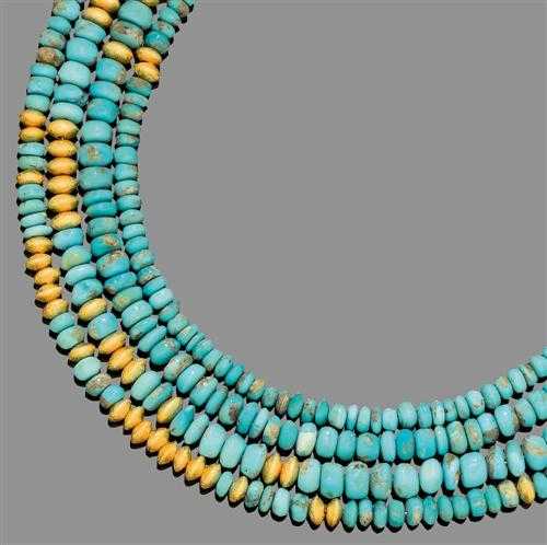 Appraisal: TURQUOISE SAUTOIR Fastener and ornamental parts in gold-plated silver Very