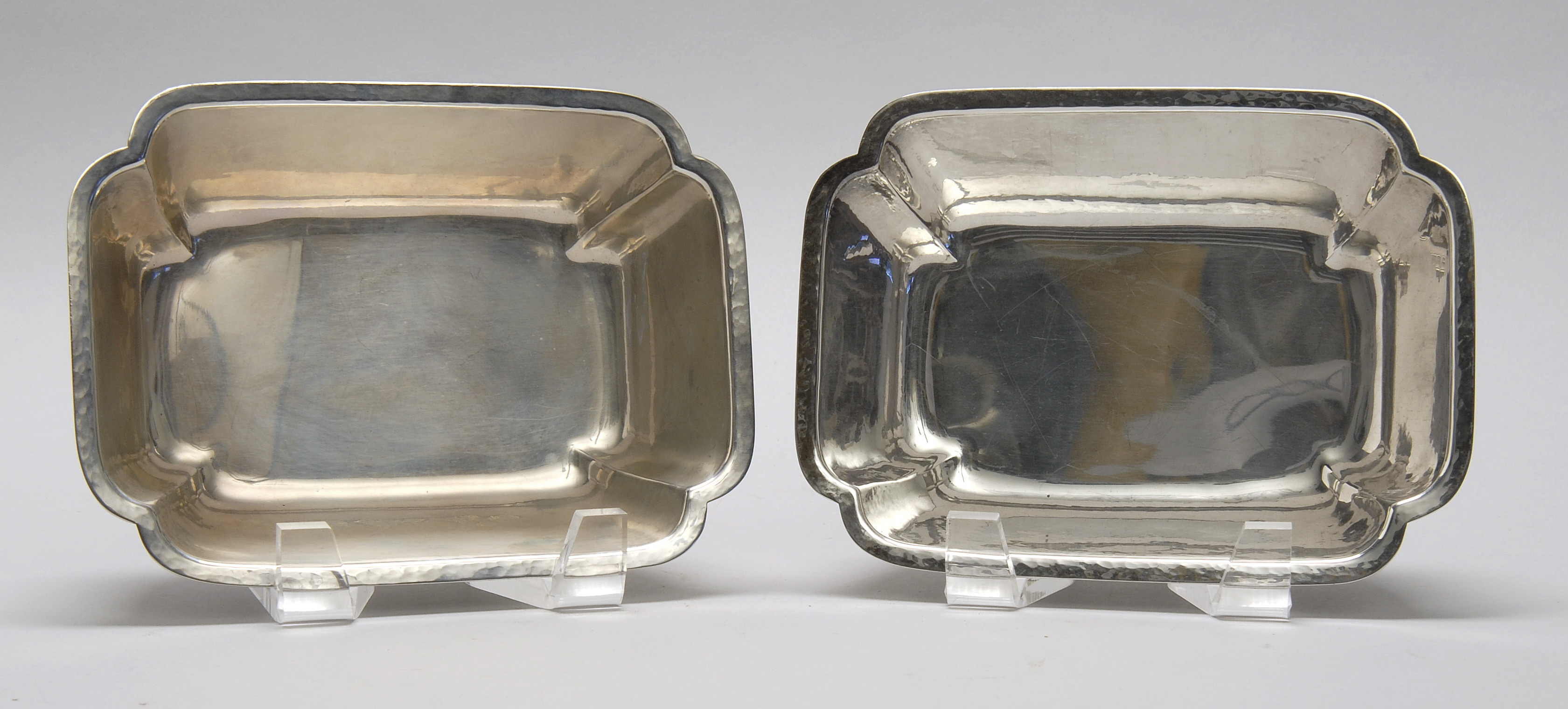 Appraisal: TWO STERLING SILVER VEGETABLE DISHES BY RANDAHL Hand-hammered In rectangular