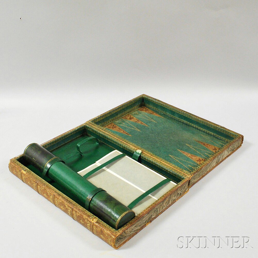 Appraisal: Cartier Leather Book-form Backgammon Set th century the leather-bound book