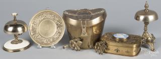 Appraisal: Metalware to include two dinner bells and dresser box with