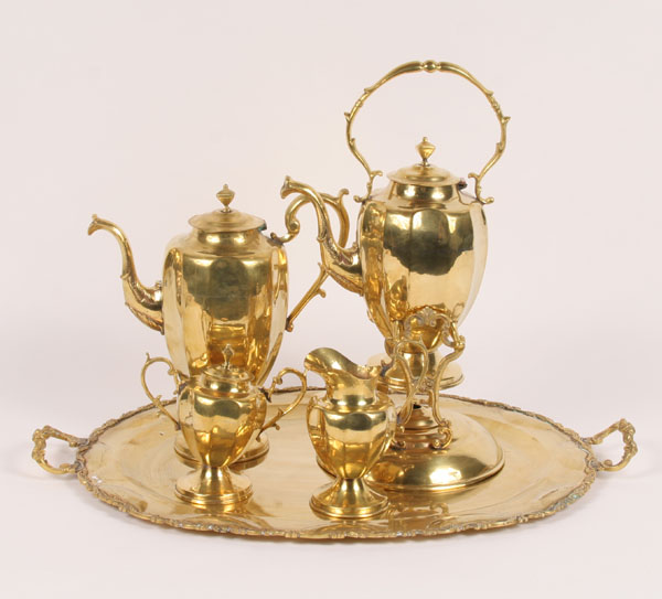 Appraisal: Five piece tea coffee service Mexican brass finish over copper