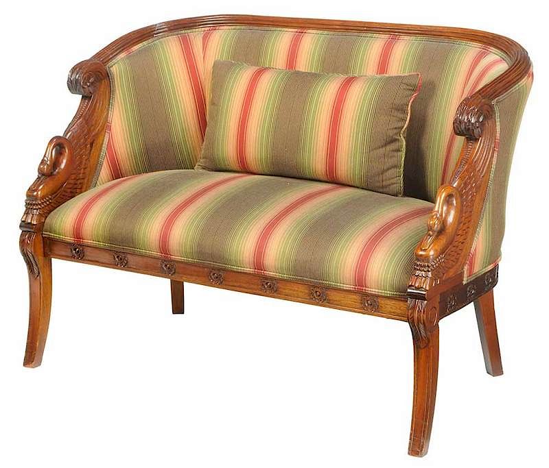 Appraisal: Empire Style Carved Mahogany Loveseat th century mahogany frame with