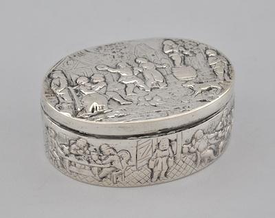 Appraisal: A German Silver Box with Dancing Figures in Relief A