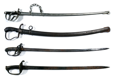 Appraisal: Four military swords British saber possibly Pattern ray skin grip