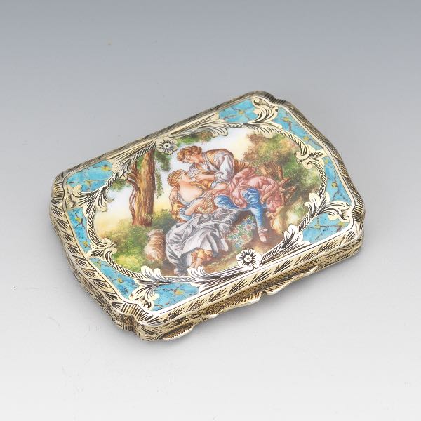 Appraisal: ENAMELED SILVER LADIES' COMPACT CA 'S x Enameled vignette on