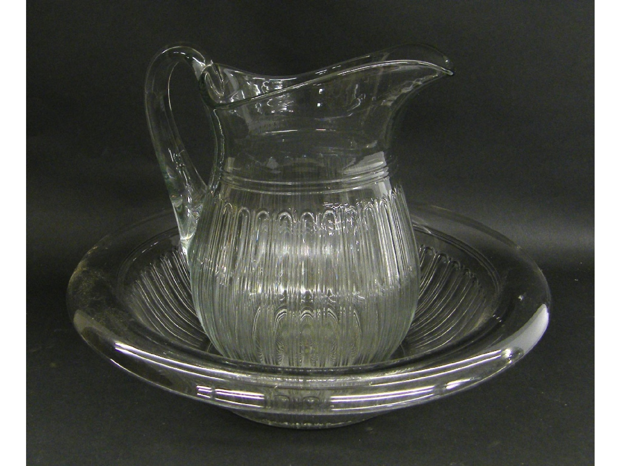 Appraisal: Good half fluted cut glass jug and bowl set the