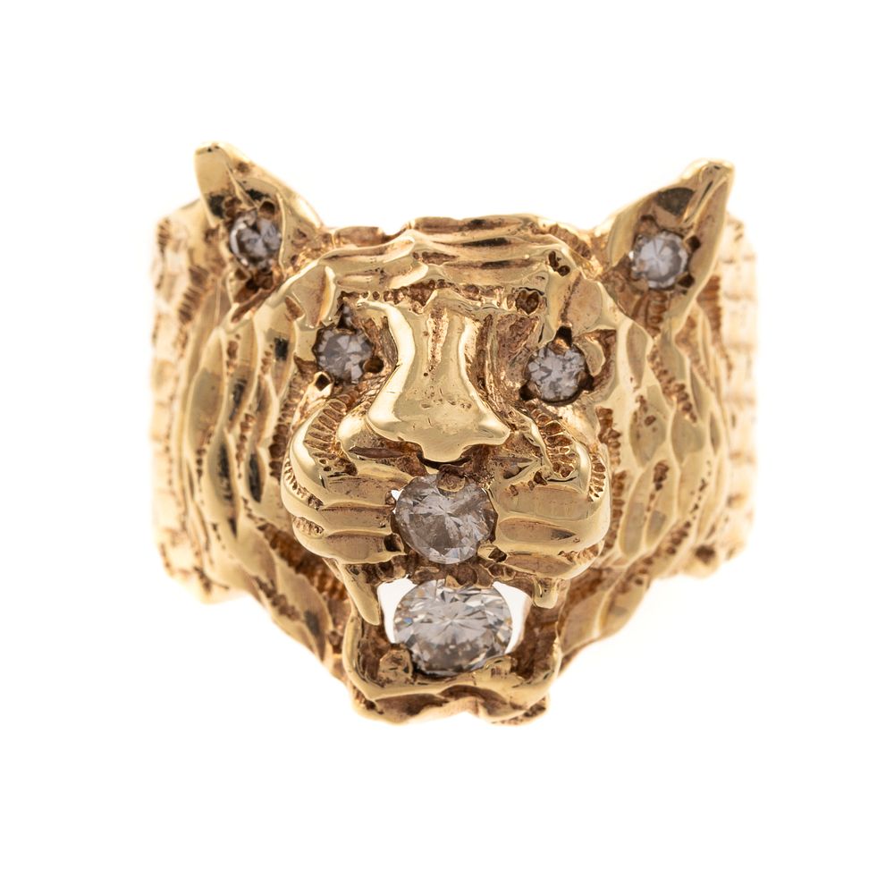 Appraisal: A Panther Head Ring with Diamonds in K K yellow