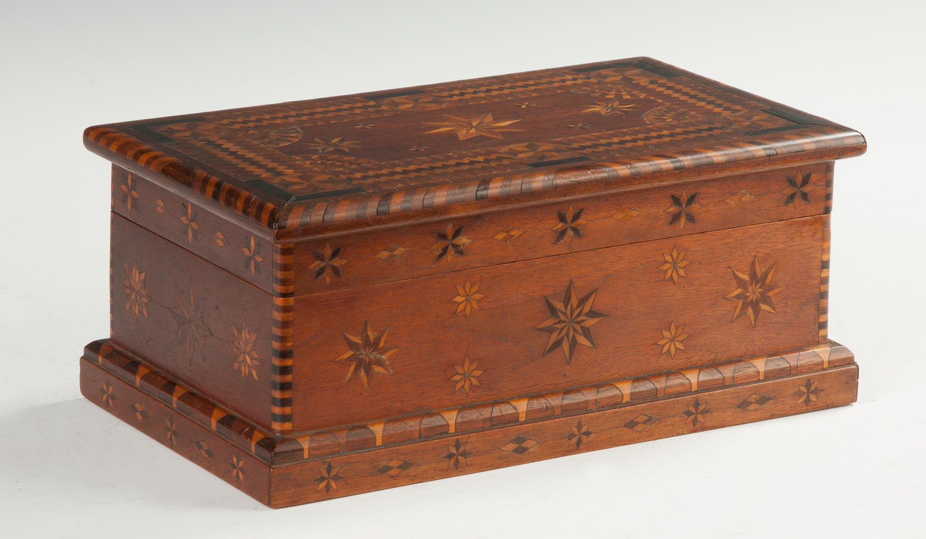 Appraisal: Inlaid Walnut Box th cent Compass star designs With maple