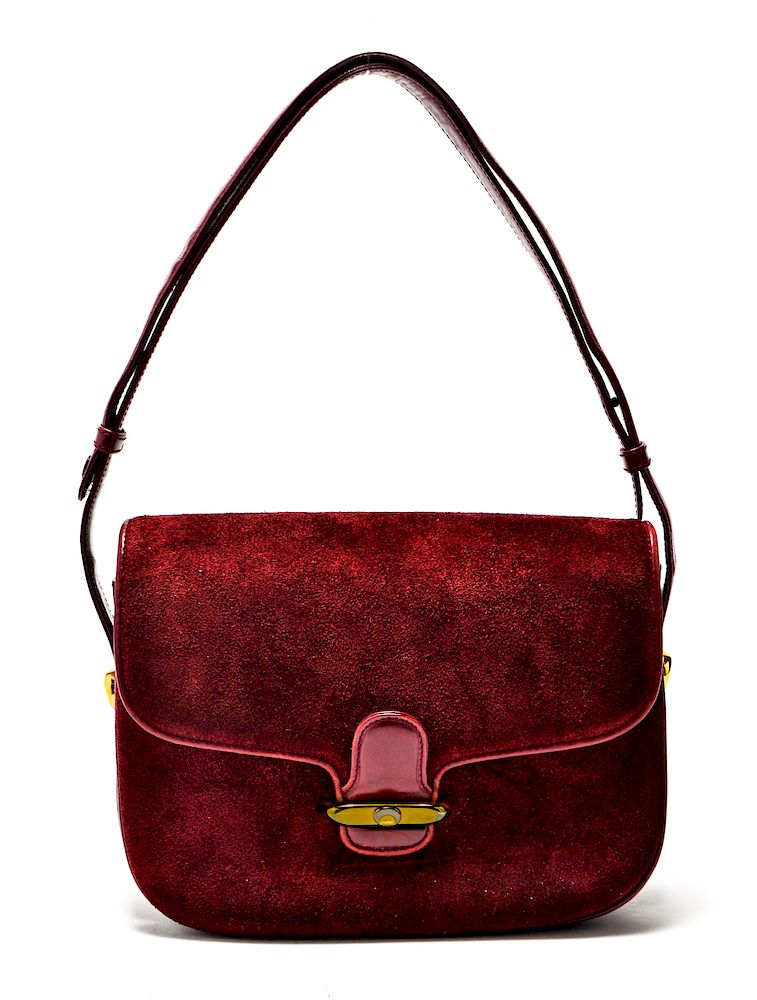 Appraisal: Gucci Vintage Burgundy Suede Leather Purse Gucci vintage burgundy suede