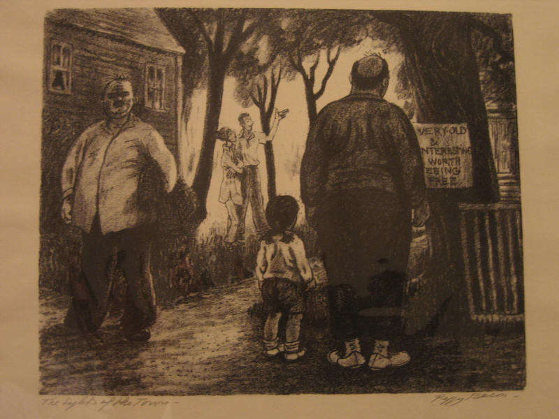 Appraisal: PEGGY BACON AMERICAN - THE LIGHTS OF THE TOWN lithograph