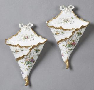 Appraisal: Pair of French Porcelain Wall Pockets late th c Pair