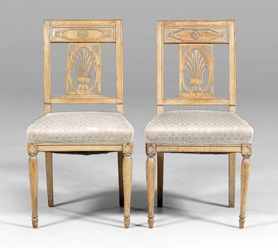 Appraisal: Pair directoire style carved side chairs beechwood throughout each with