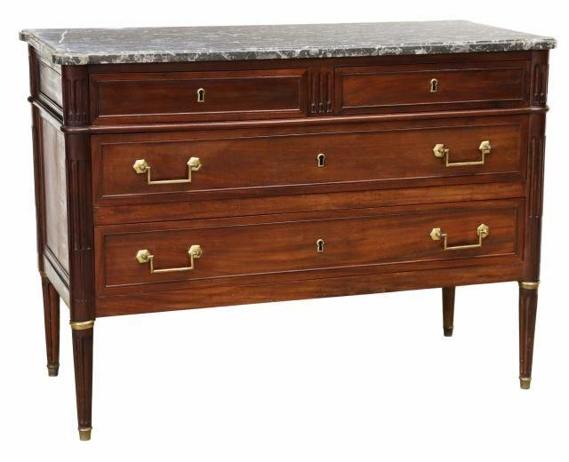 Appraisal: French Louis XVI style marble-top mahogany commode late th c