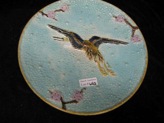 Appraisal: Majolica Pottery Flying Crane Plate signed