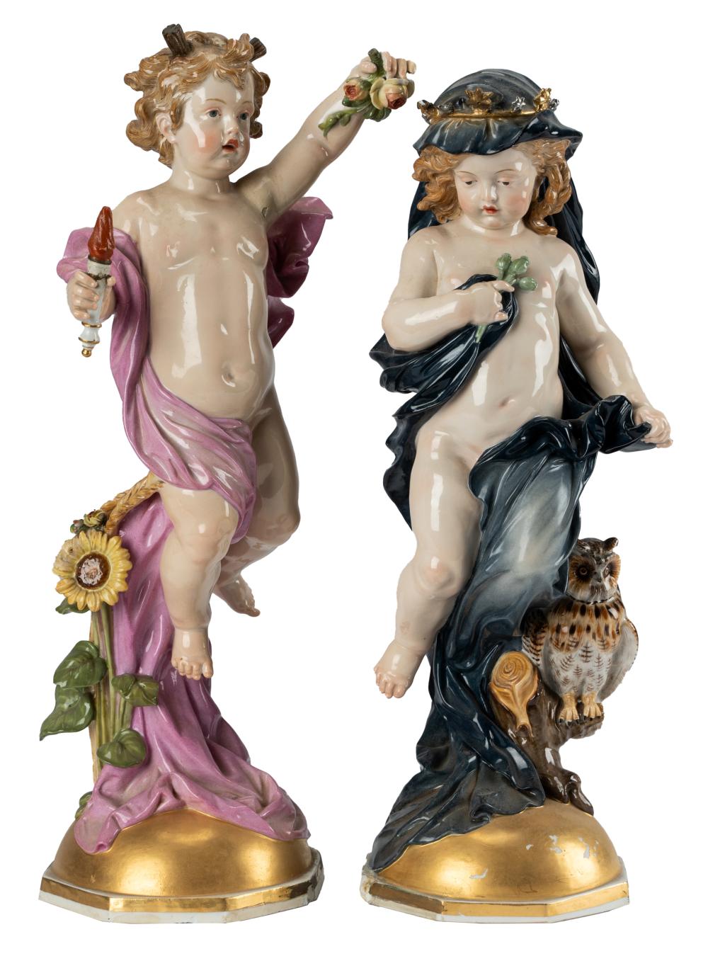 Appraisal: PAIR OF MEISSEN PORCELAIN ALLEGORICAL FIGURESeach with underglaze blue crossed