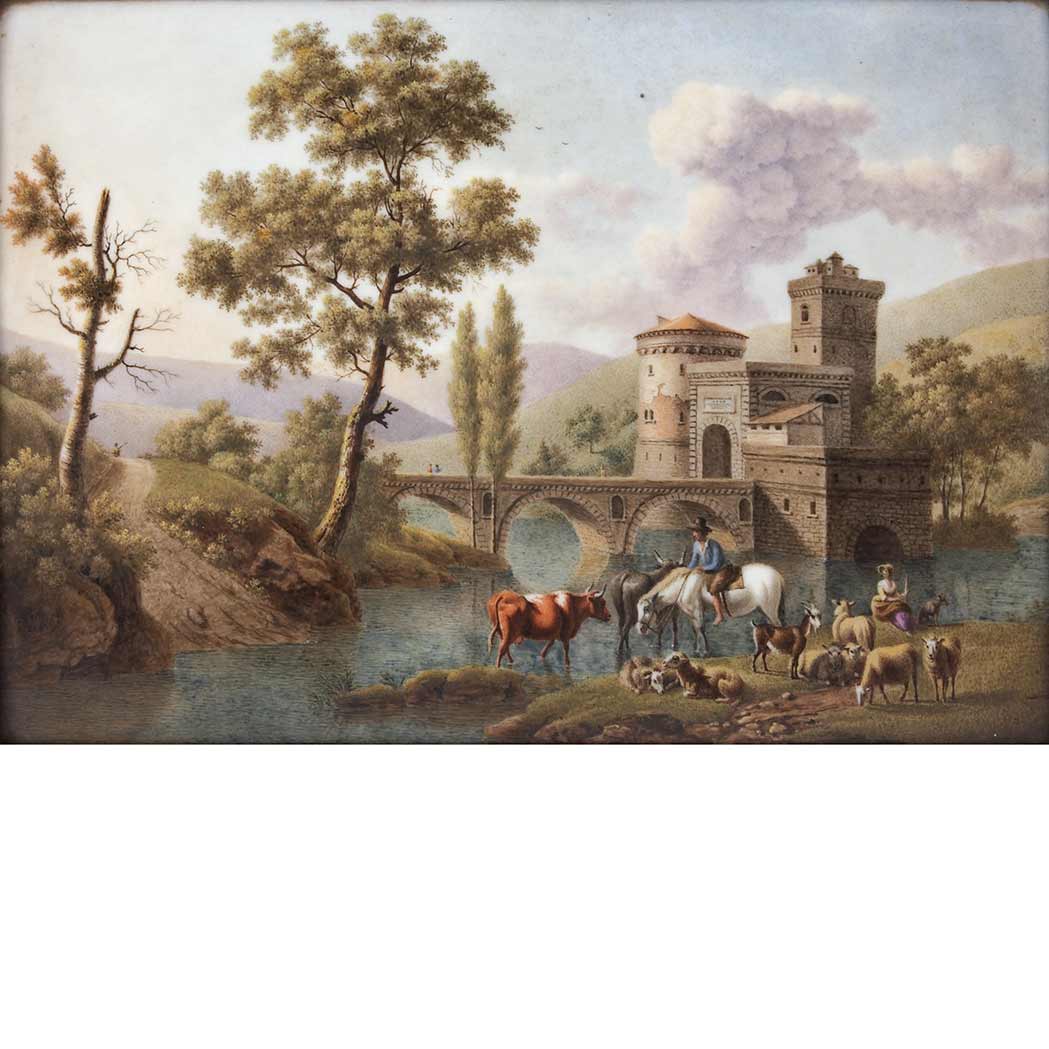 Appraisal: Continental Porcelain Plaque Late th century Depicting farm animals besides