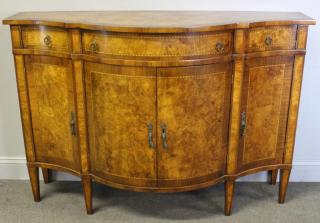 Appraisal: Burl Walnut Banded and Inlaid Bow Front Server From a