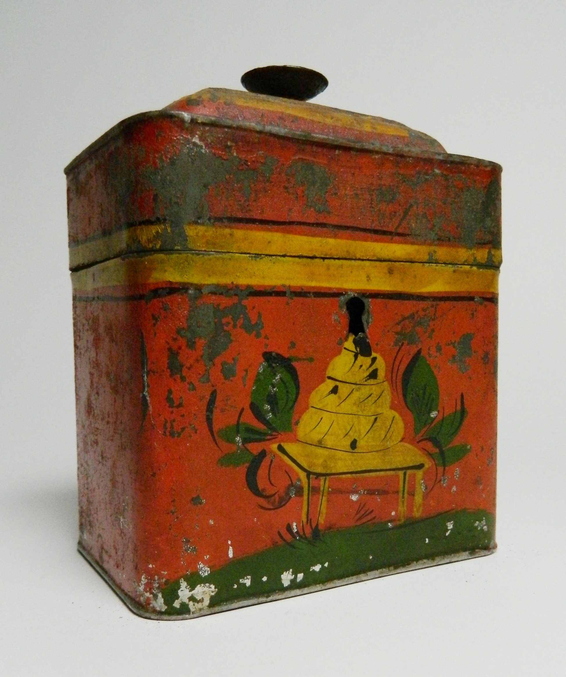 Appraisal: th c red Toleware tea caddy decorated with bee skep