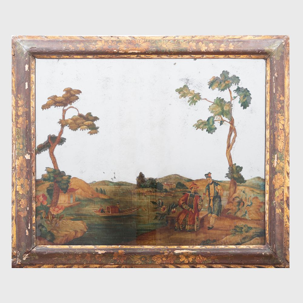 Appraisal: Chinese Reverse Painting on Mirrored Glass x in frame Condition