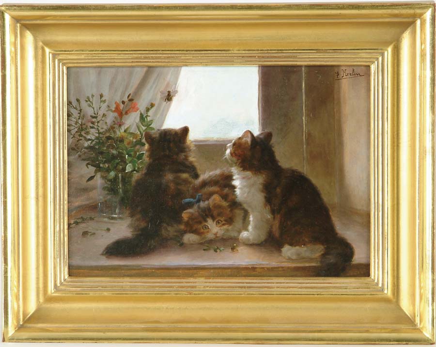 Appraisal: DANIEL MERLIN French - KITTENS Fine oil on wood panel