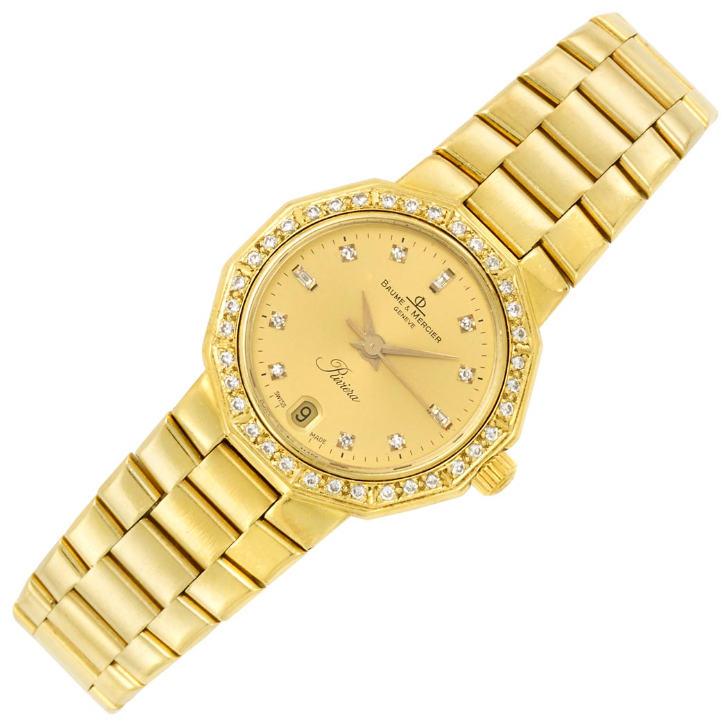 Appraisal: Lady's Gold and Diamond 'Riviera' Wristwatch Baume Mercier kt quartz